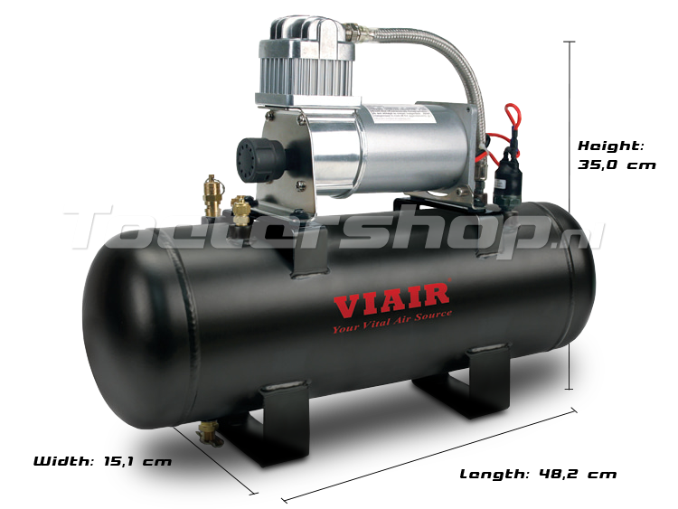 VIAIR 12 volt compressor large tank - ToeterShop - or tour horn, the tour de france horn duketoeter, luchthoorn met melodie, koetoeter, bullhorn dukestoeter - hoorn luchthoorn -